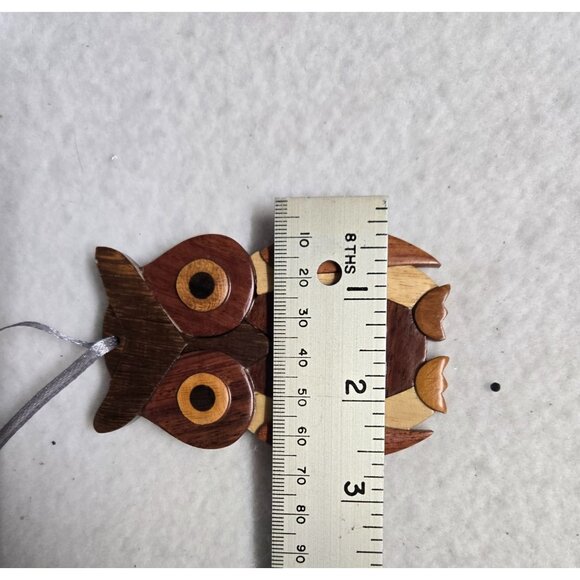 Handcrafted Wooden Owl Ornament With Ribbon Hanger 4 in X 3 in - Picture 8 of 8